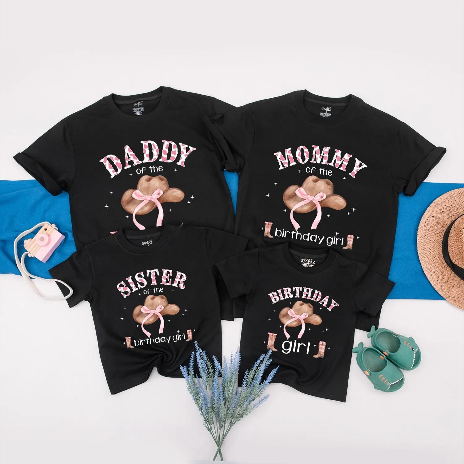 Matching Cowgirl Birthday Family Shirts, Custom Pink Rodeo Outfit for Baby Girl, Western Party Theme, Mommy, Daddy, Sister, 1st Birthday