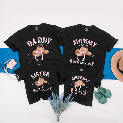 Matching Cowgirl Birthday Family Shirts, Custom Pink Rodeo Outfit for Baby Girl, Western Party Theme, Mommy, Daddy, Sister, 1st Birthday