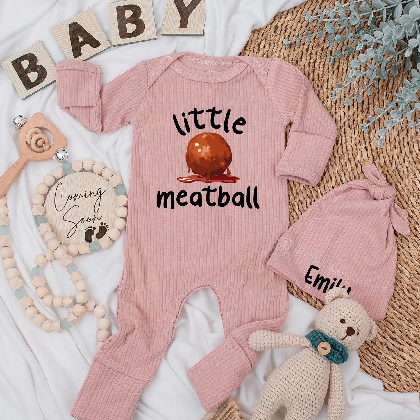 Personalized Little Meatball Baby Bodysuit Funny Foodie Newborn Outfit Italian Food Baby Shower Gift