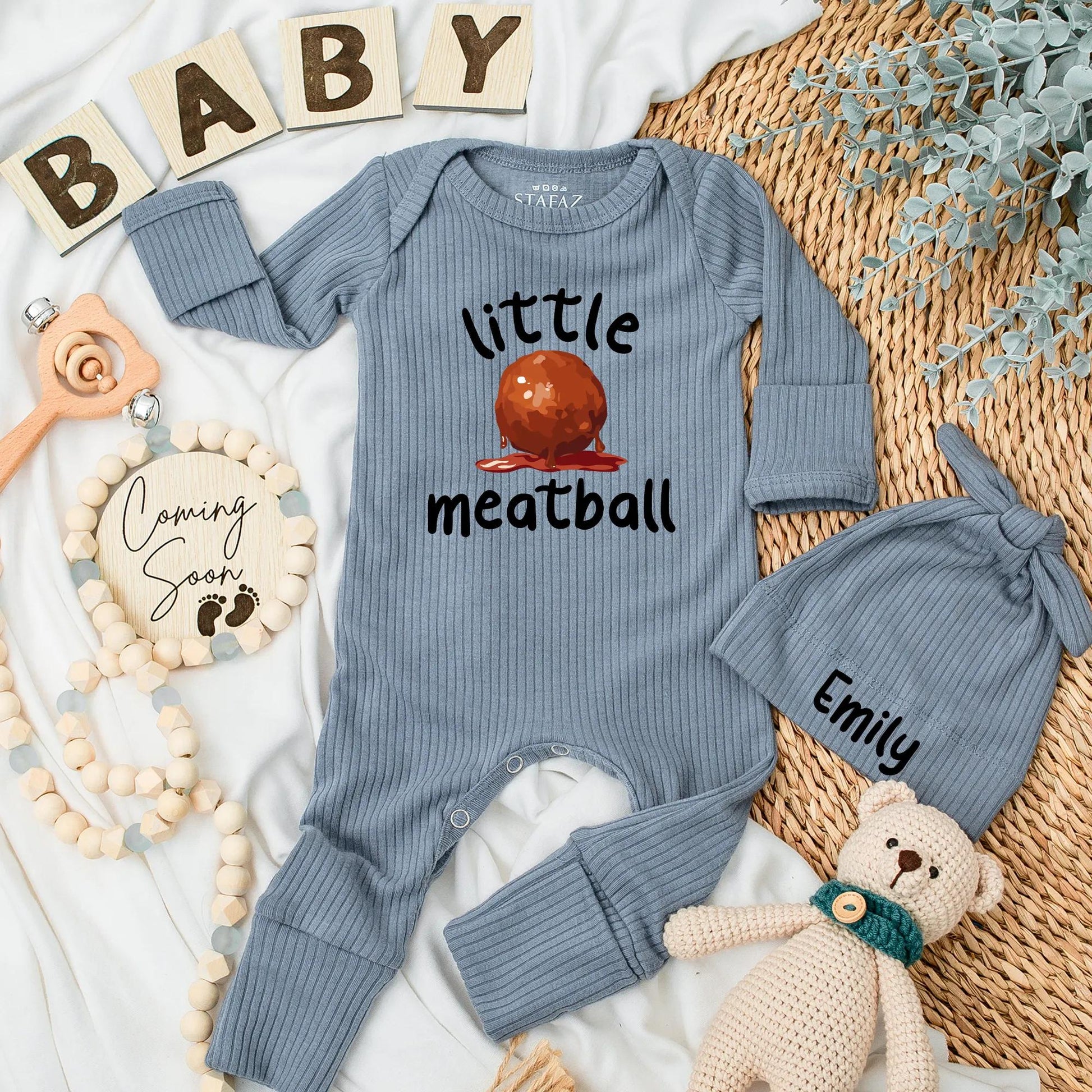 Personalized Little Meatball Baby Bodysuit Funny Foodie Newborn Outfit Italian Food Baby Shower Gift