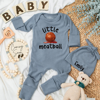Personalized Little Meatball Baby Bodysuit Funny Foodie Newborn Outfit Italian Food Baby Shower Gift