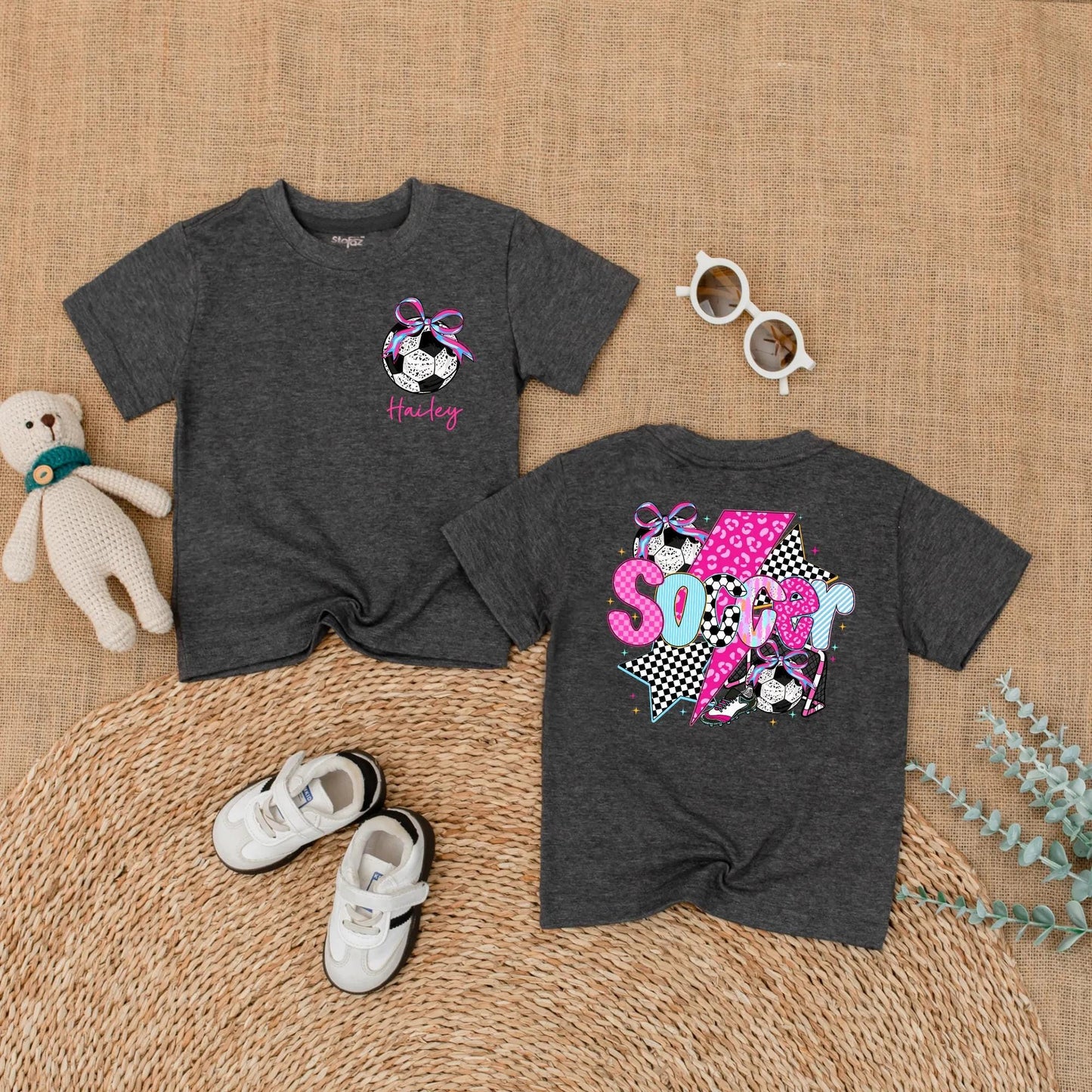 Personalized Soccer Bow Baby Romper for Baby Girl Game Day Outfit Future Soccer Player Sports Gift