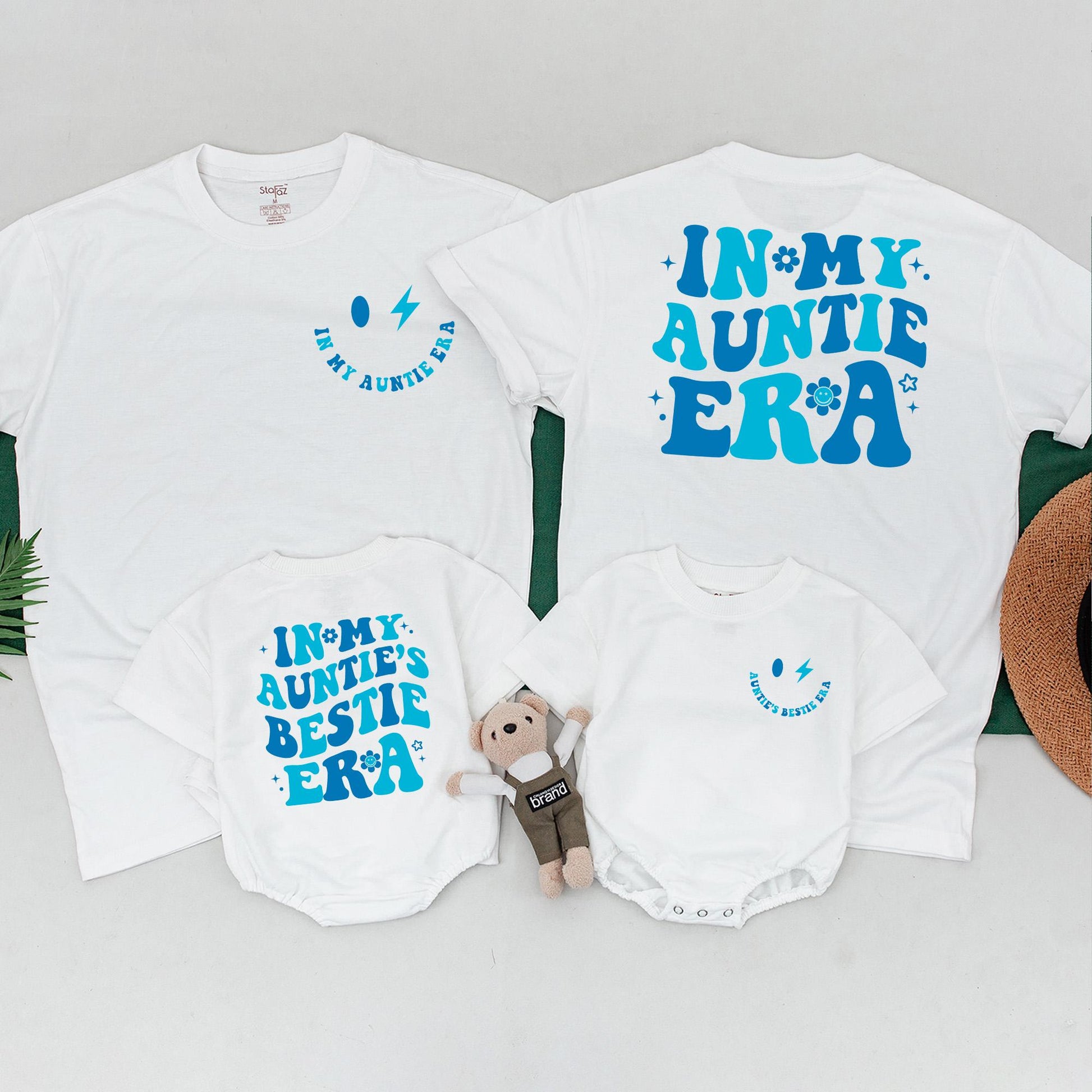 In My Auntie Era Matching Outfit Cool Aunt Shirt & Nephew Romper Baby Shower Gift Newborn Boy Retro Boho Style