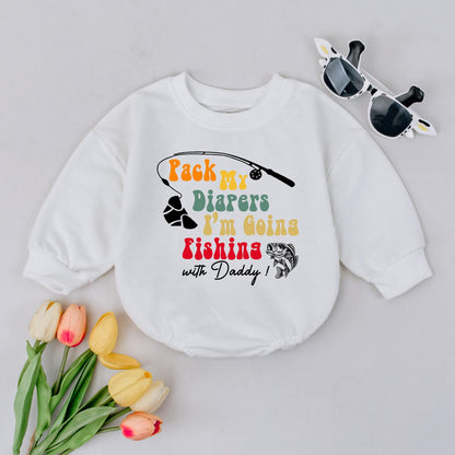 Funny Fishing with Daddy Baby Boy Bubble Romper Pack My Diapers Outfit Father's Day Summer Fishing Trip Adorable Outdoor Infant Gift