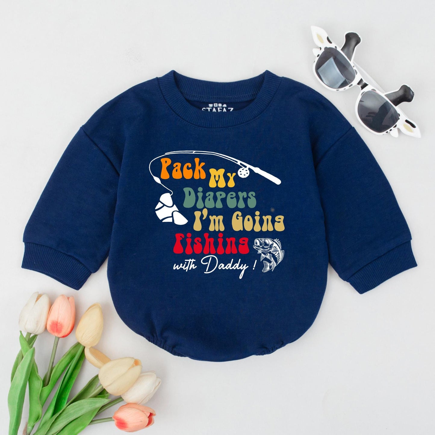 Funny Fishing with Daddy Baby Boy Bubble Romper Pack My Diapers Outfit Father's Day Summer Fishing Trip Adorable Outdoor Infant Gift
