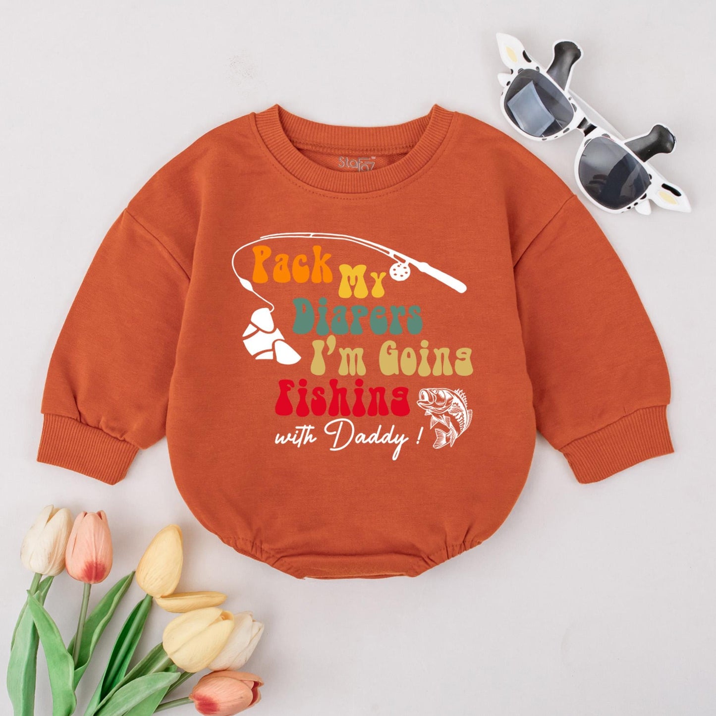 Funny Fishing with Daddy Baby Boy Bubble Romper Pack My Diapers Outfit Father's Day Summer Fishing Trip Adorable Outdoor Infant Gift