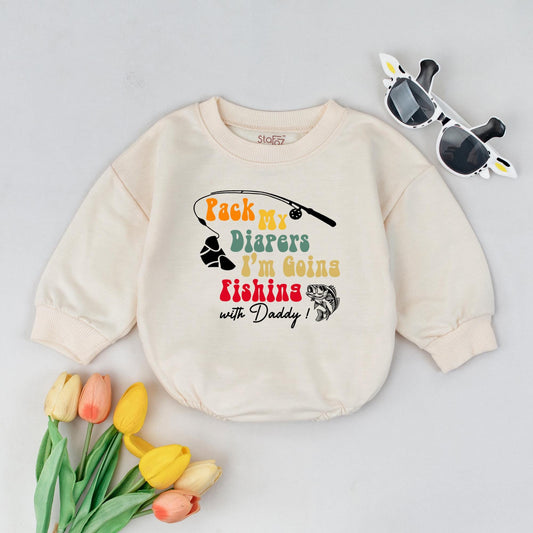 Funny Fishing with Daddy Baby Boy Bubble Romper Pack My Diapers Outfit Father's Day Summer Fishing Trip Adorable Outdoor Infant Gift