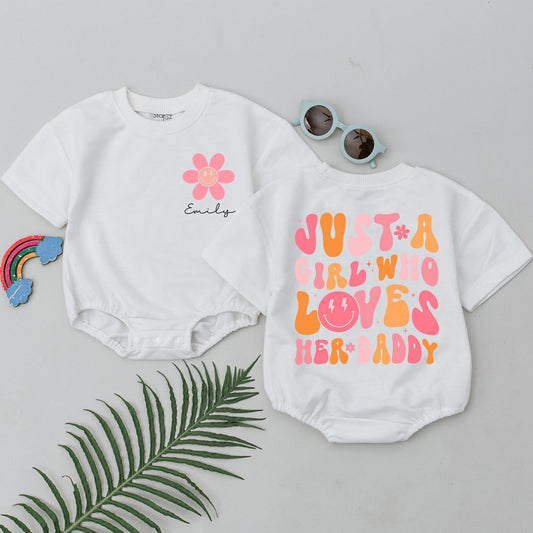 Daddy's Girl Romper: A Sweet First Father's Day Gift for Baby Emily, Featuring Smiley Flower & Cheerful Graphics—Modern Infant Outfit, Shower Present (139 chars)