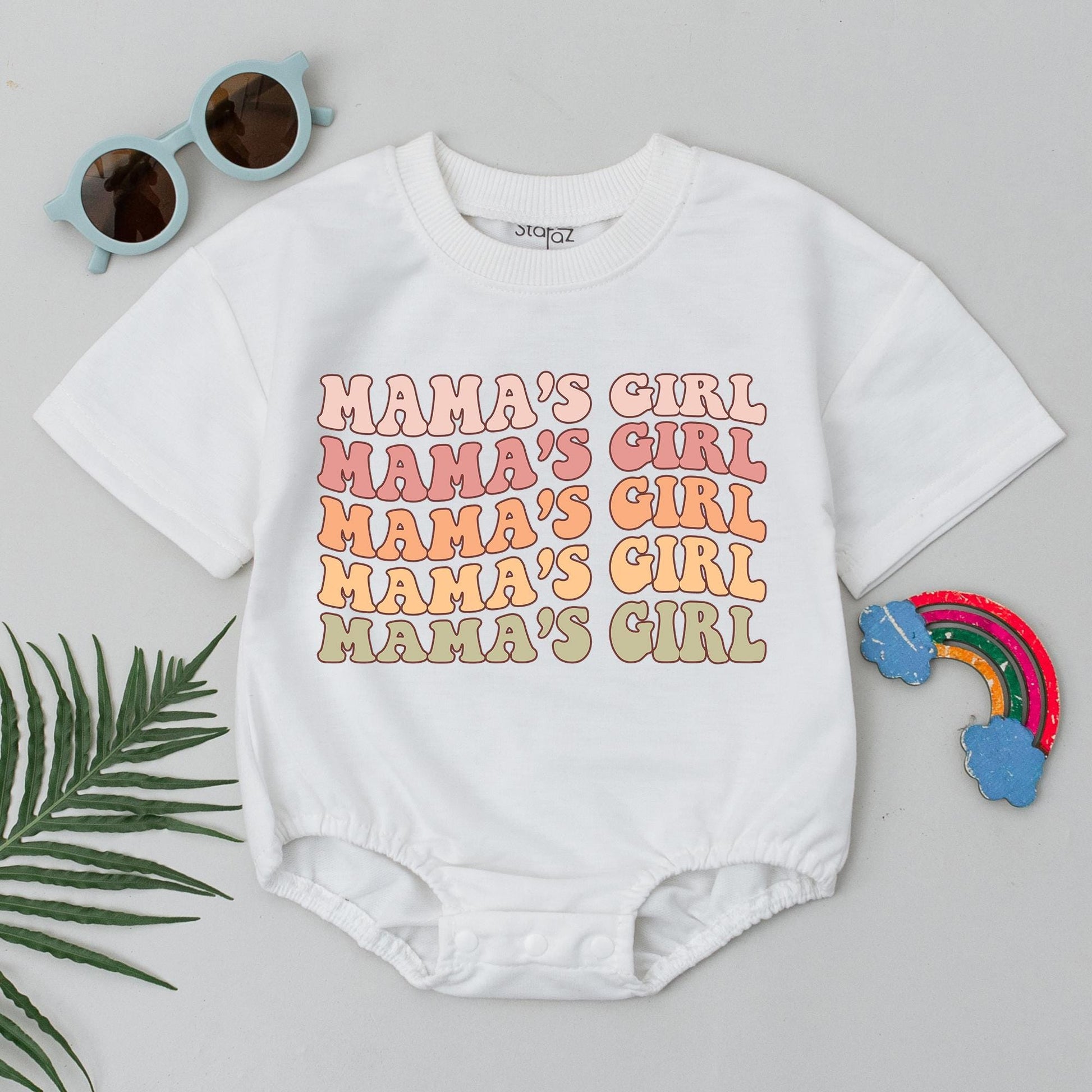Mama's Girl Retro Baby Romper - Pink, Peach, Yellow & Green Wavy Bodysuit Baby Girl Shower Gift Mom Outfits