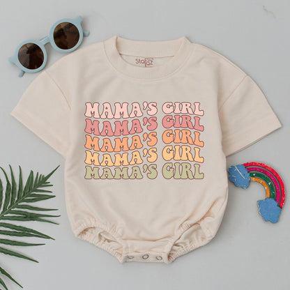 Mama's Girl Retro Baby Romper - Pink, Peach, Yellow & Green Wavy Bodysuit Baby Girl Shower Gift Mom Outfits
