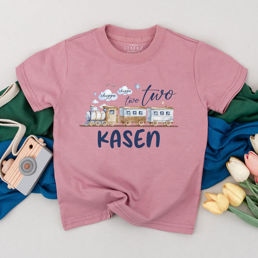 Chugga Two Two Birthday Boy Shirt Personalized Train Theme 2nd Birthday Toddler Tee Unique Second Birthday Gift