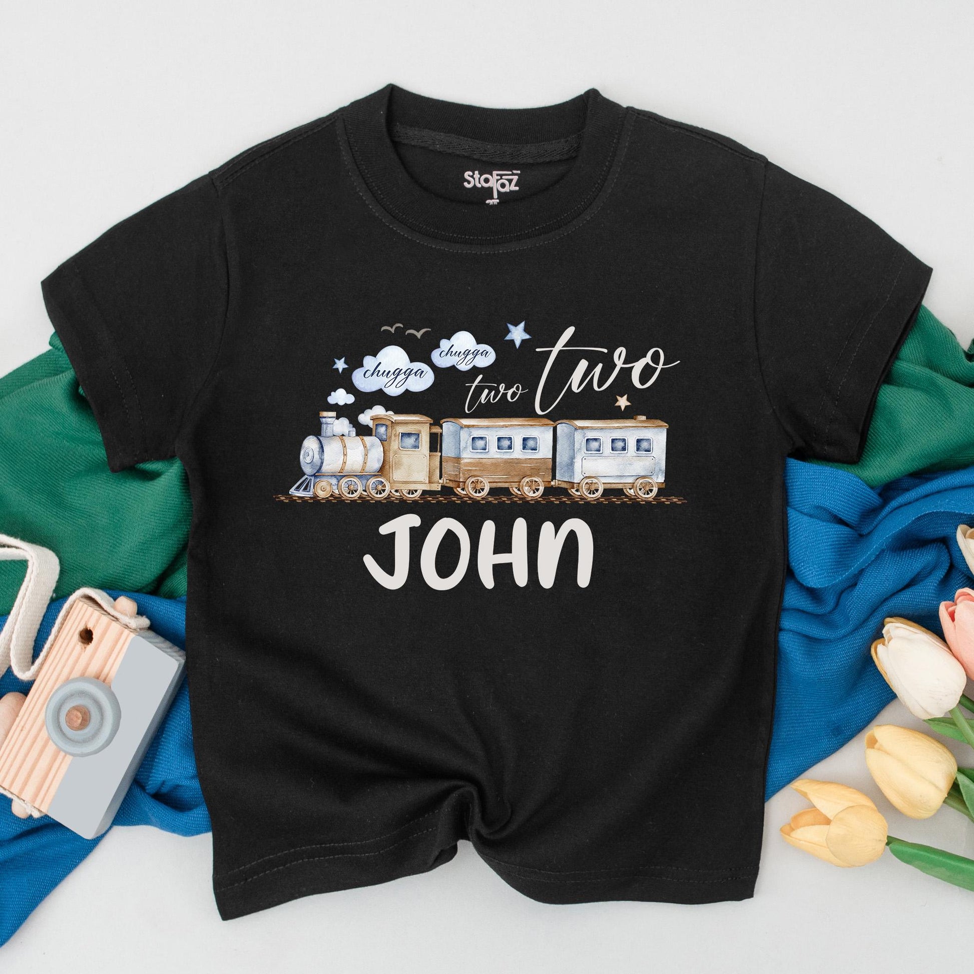 Chugga Two Two Birthday Boy Shirt Personalized Train Theme 2nd Birthday Toddler Tee Unique Second Birthday Gift