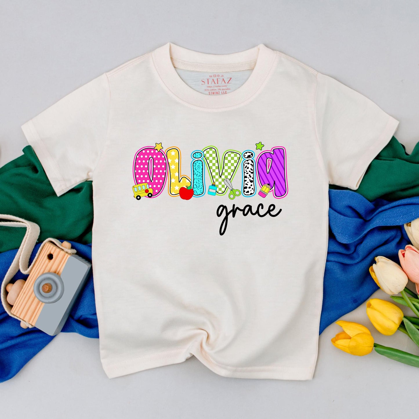 Customizable Back to School Name T-Shirt Cute Toddler Tee for Girls Preschool Kindergarten Outfit First Day School Gift