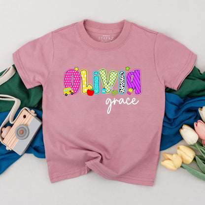 Customizable Back to School Name T-Shirt Cute Toddler Tee for Girls Preschool Kindergarten Outfit First Day School Gift