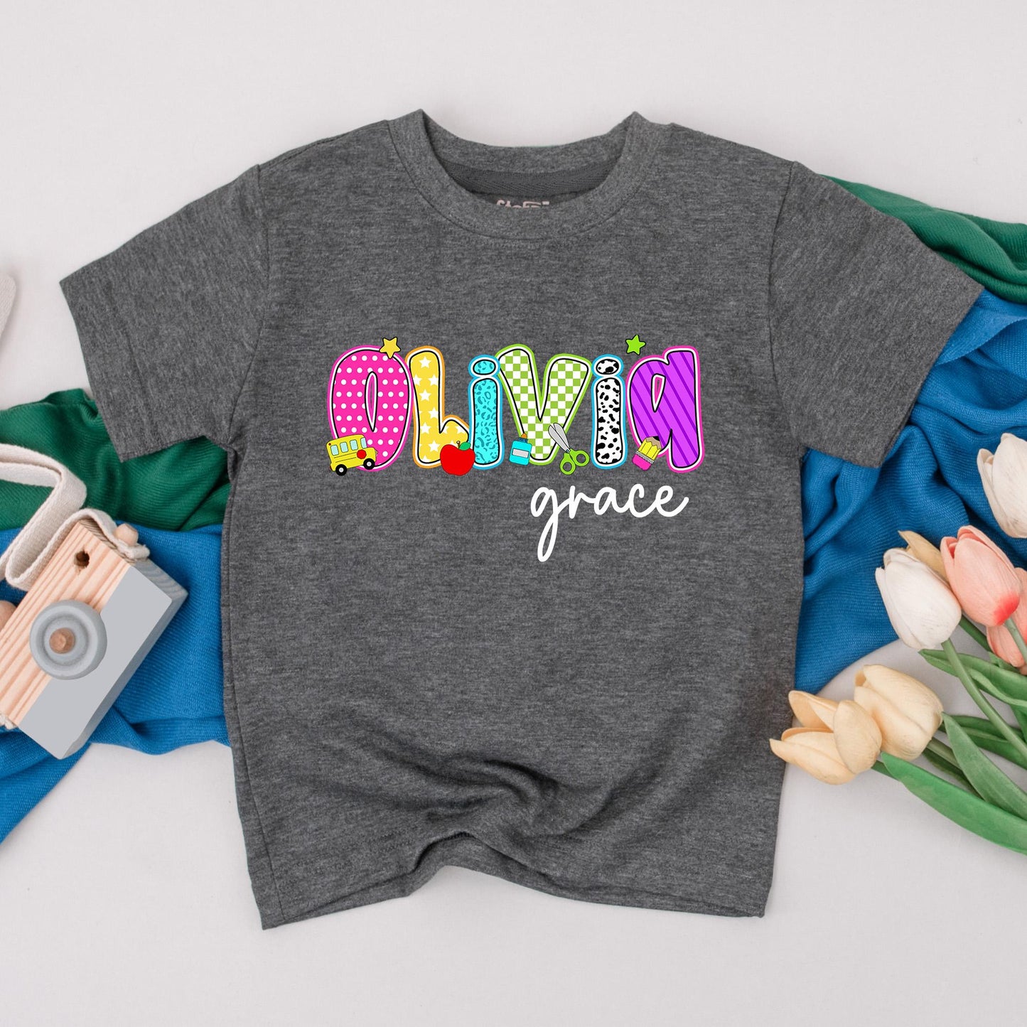 Customizable Back to School Name T-Shirt Cute Toddler Tee for Girls Preschool Kindergarten Outfit First Day School Gift