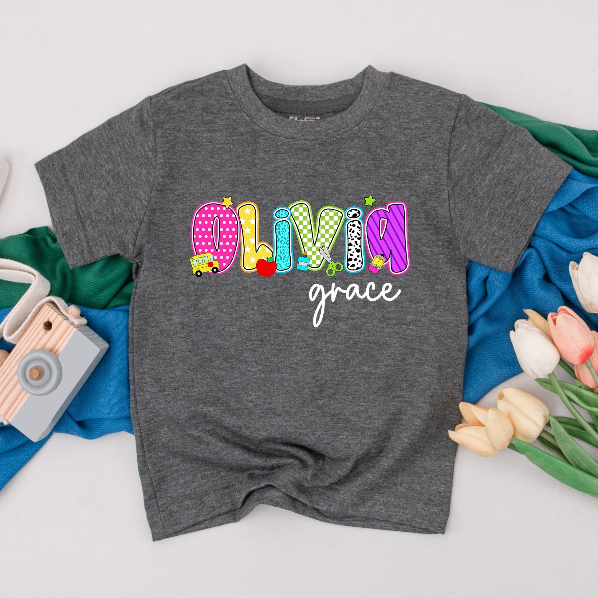 Customizable Back to School Name T-Shirt Cute Toddler Tee for Girls Preschool Kindergarten Outfit First Day School Gift