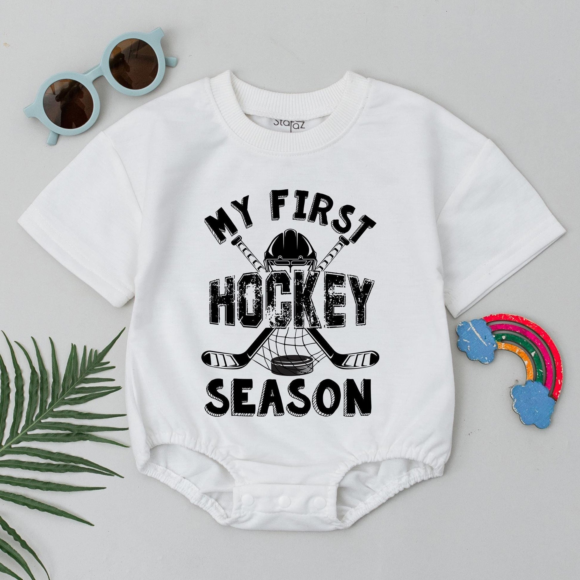 My First Hockey Season Romper Retro Future Hockey Player Bodysuit Daddy's Little Hockey Buddy Outfit Baby Boy Sports Clothes