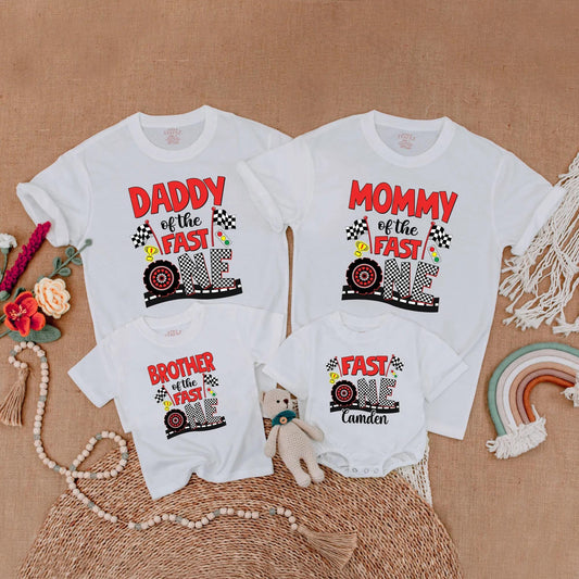 Fast One Birthday Matching Family Shirts Race Car Party Outfit Mommy and Me 1st Birthday Gift