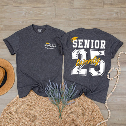 Custom Senior 2025 Baseball T-Shirt Graduation Gift Class of 25 Ideal Game Day Senior Night Shirt for Proud Baseball Moms.