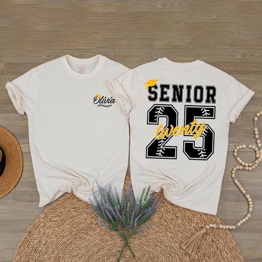 Custom Senior 2025 Baseball T-Shirt Graduation Gift Class of 25 Ideal Game Day Senior Night Shirt for Proud Baseball Moms.