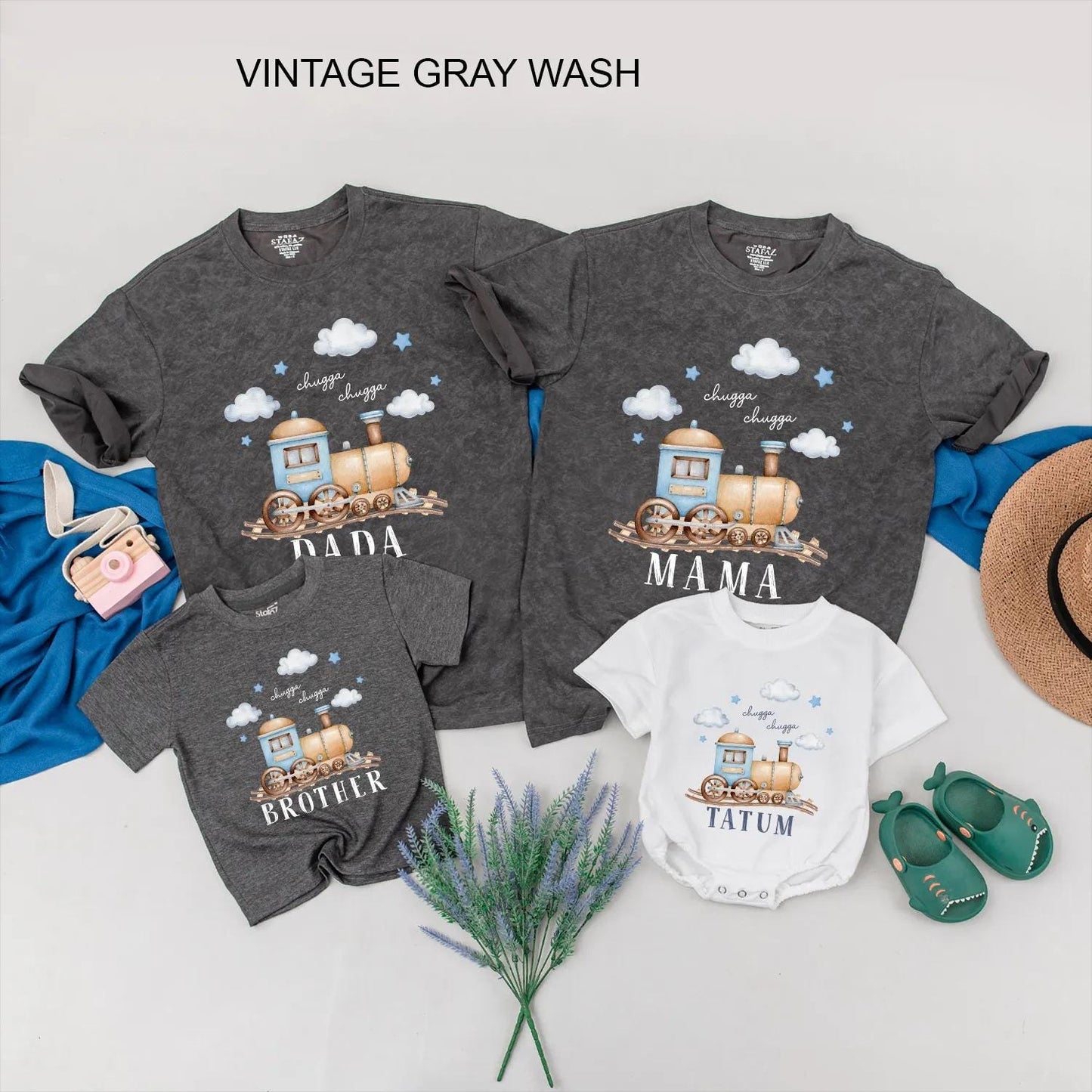 Personalized Train Birthday Shirt for Baby Boy Chugga Chugga Matching Family Outfits Name Romper Toddler Birthday Party Tee Look