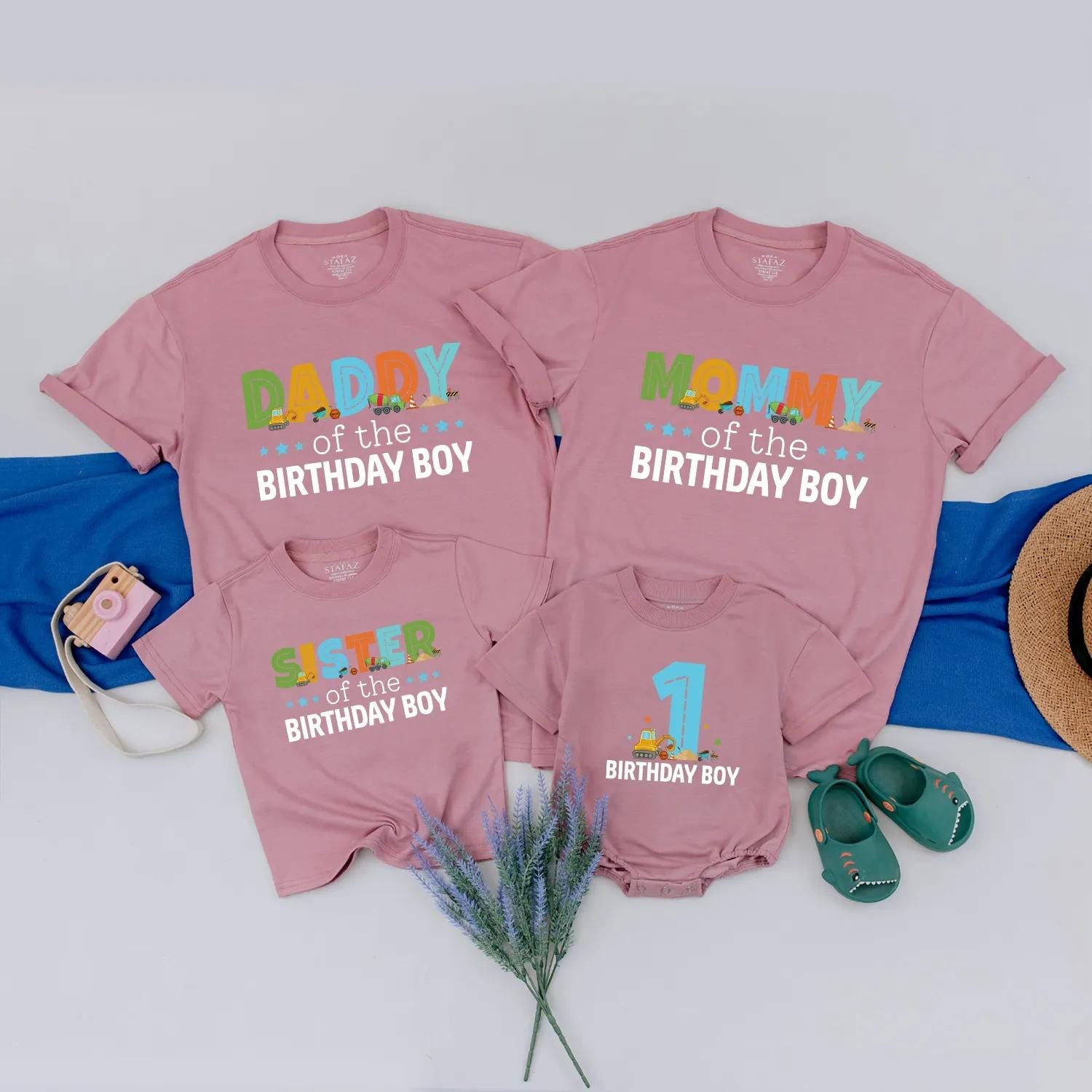 Construction Birthday Matching Family Shirts Custom Dump Truck Party Outfits Baby Boy 1st Birthday Crew Tee