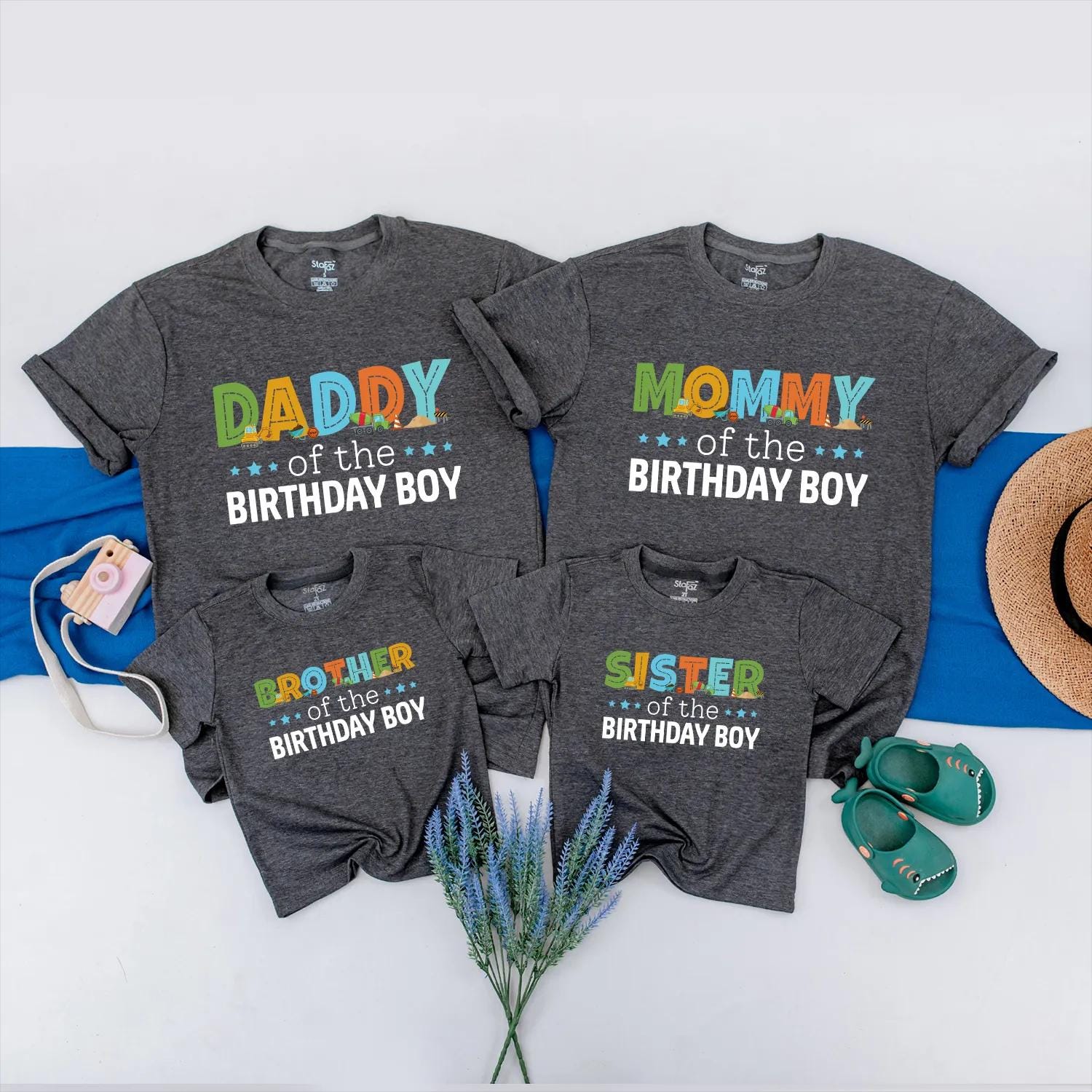 Construction Birthday Matching Family Shirts Custom Dump Truck Party Outfits Baby Boy 1st Birthday Crew Tee