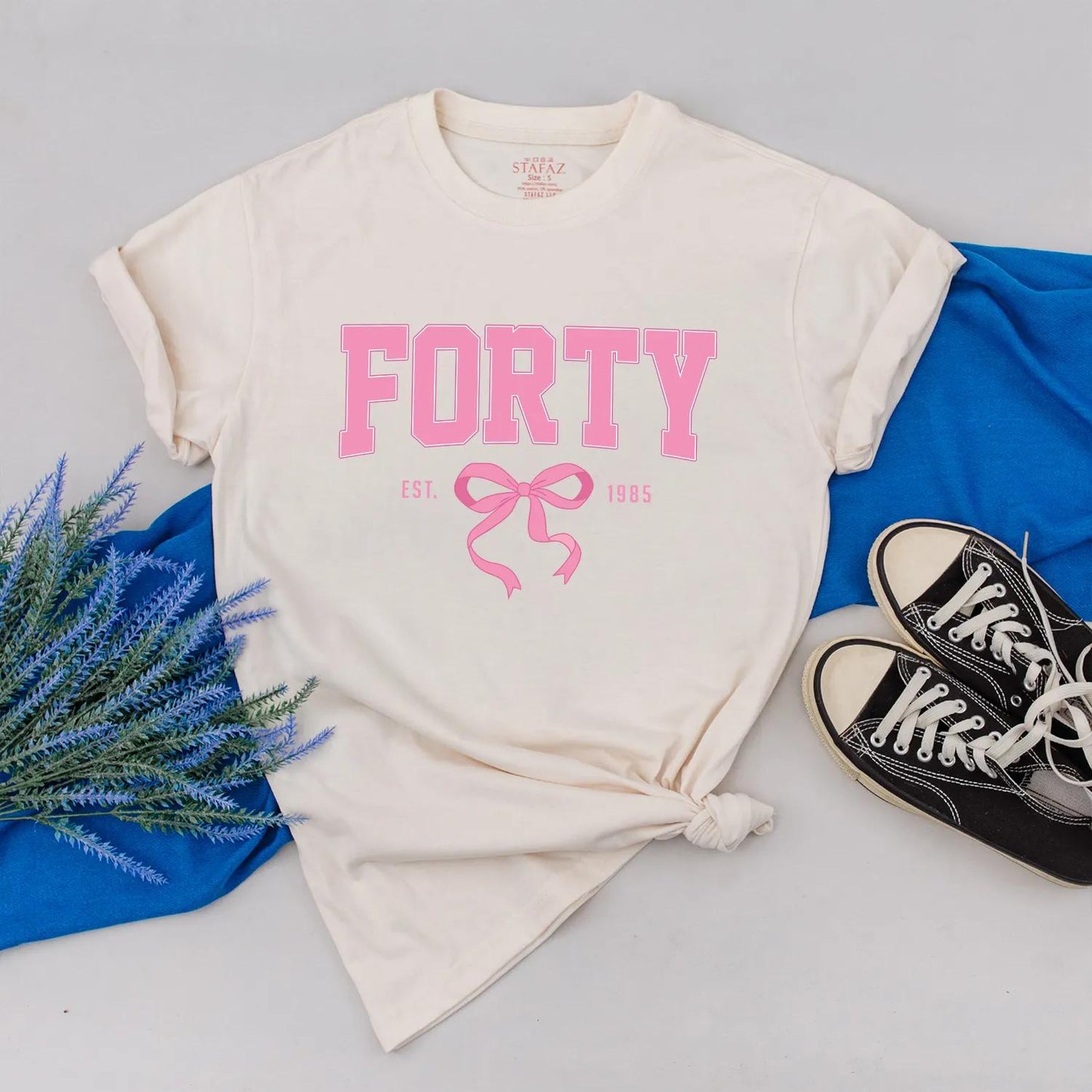 Forty Birthday Shirt for Her, Vintage Pink Bow Design, Custom 1985 Birthday Gift Outfit, 40th Birthday Clothes