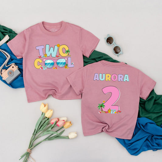 Personalized Two Cool Birthday Boy Shirt Summer Beach Toddler Tee for Girl Second Birthday Gift Idea