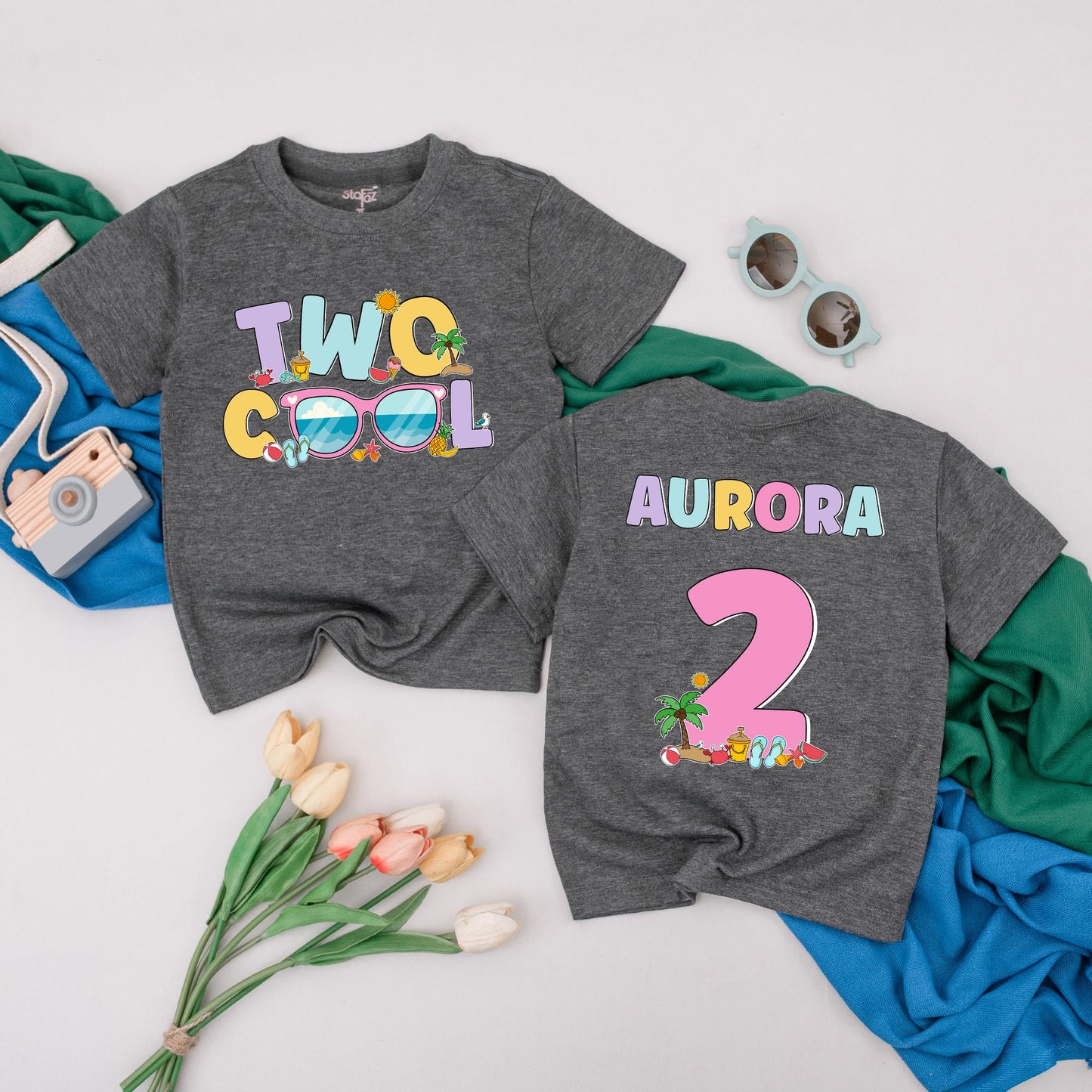 Personalized Two Cool Birthday Boy Shirt Summer Beach Toddler Tee for Girl Second Birthday Gift Idea