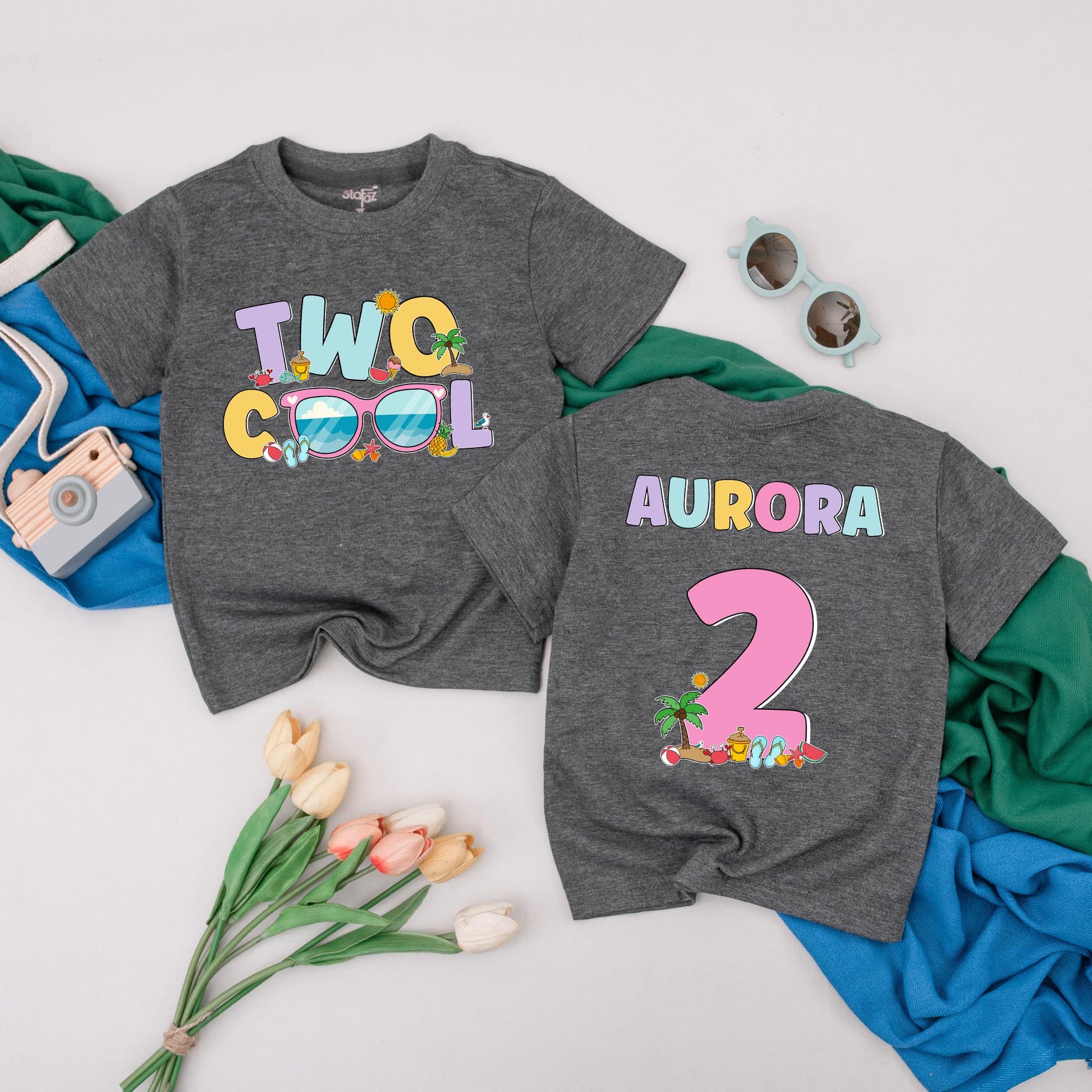 Personalized Two Cool Birthday Boy Shirt Summer Beach Toddler Tee for Girl Second Birthday Gift Idea