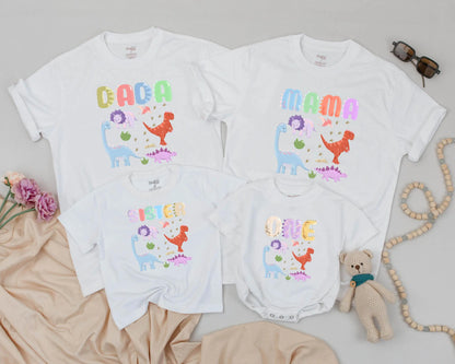 Dinosaur Family Matching Birthday Outfits Baby First Birthday Mommy and Me Colorful Jurassic Theme Party