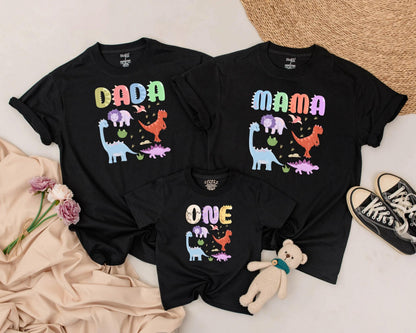 Dinosaur Family Matching Birthday Outfits Baby First Birthday Mommy and Me Colorful Jurassic Theme Party