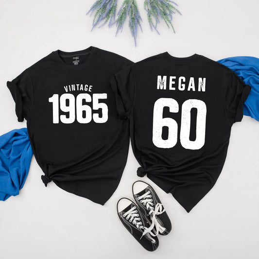 Vintage 1965 Birthday Shirt: 60th Birthday Gift for Dad & Mom - Custom Name, Born in '65, Perfect Party Outfit