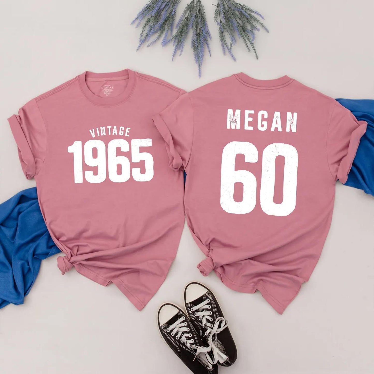 Vintage 1965 Birthday Shirt: 60th Birthday Gift for Dad & Mom - Custom Name, Born in '65, Perfect Party Outfit