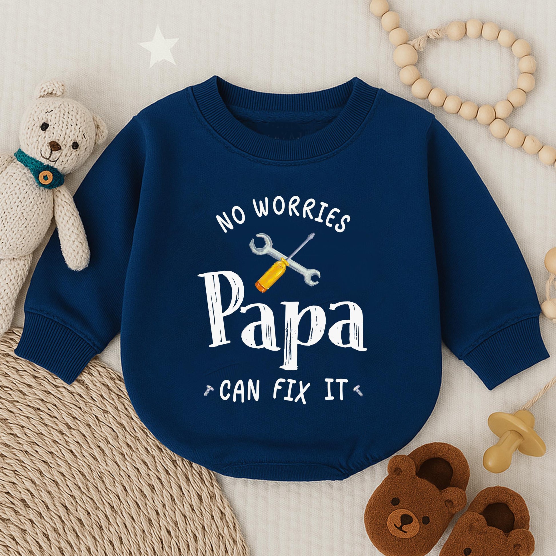 No Worries Papa Can Fix It Bubble Romper Cute Baby Outfit for Dad Father's Day Gift Handy Papa Baby Clothes Funny Bodysuit