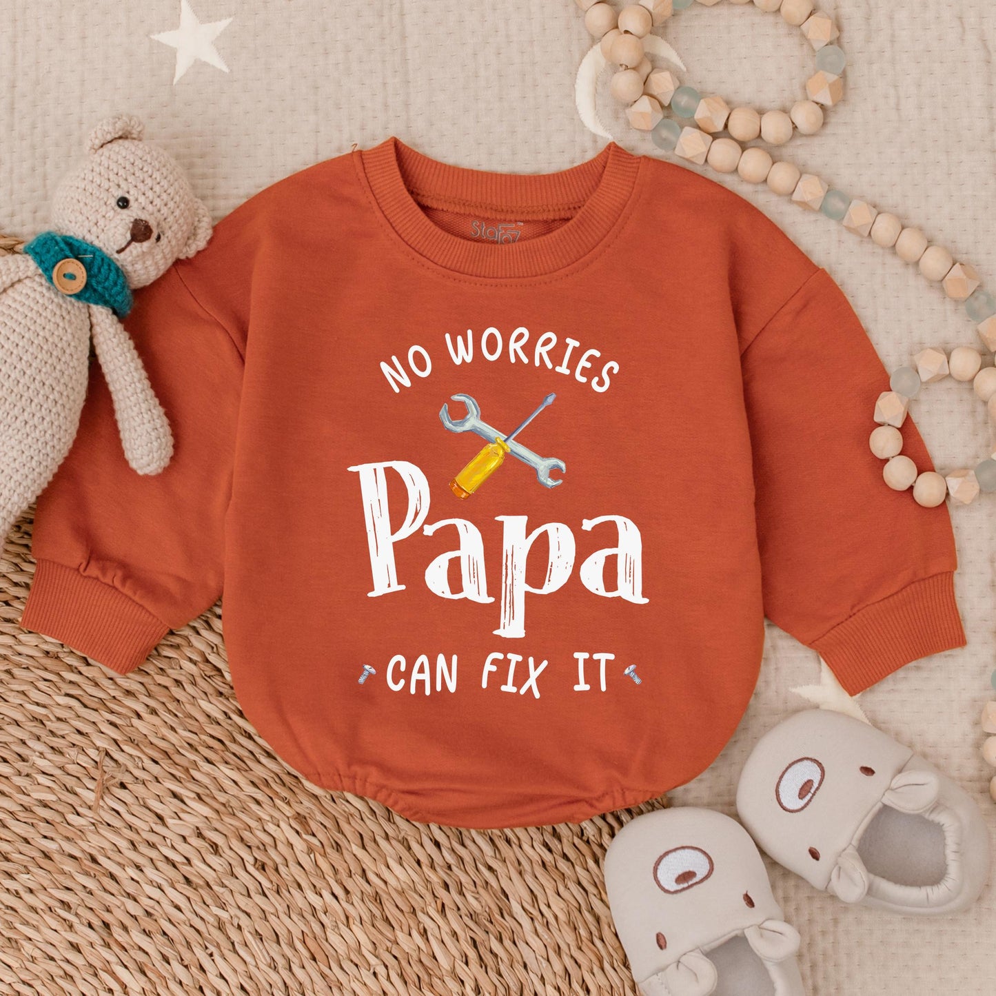 No Worries Papa Can Fix It Bubble Romper Cute Baby Outfit for Dad Father's Day Gift Handy Papa Baby Clothes Funny Bodysuit