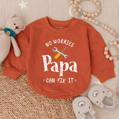 No Worries Papa Can Fix It Bubble Romper Cute Baby Outfit for Dad Father's Day Gift Handy Papa Baby Clothes Funny Bodysuit
