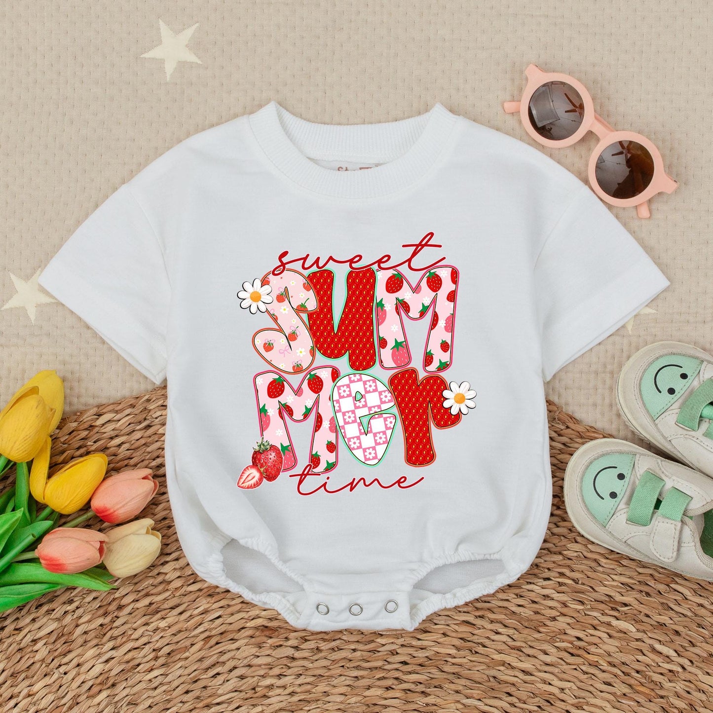 Sweet Summer Time Baby Girl Bubble Romper Cute Fruit Theme Vacation Outfit Toddler Bodysuit for Summer Fun