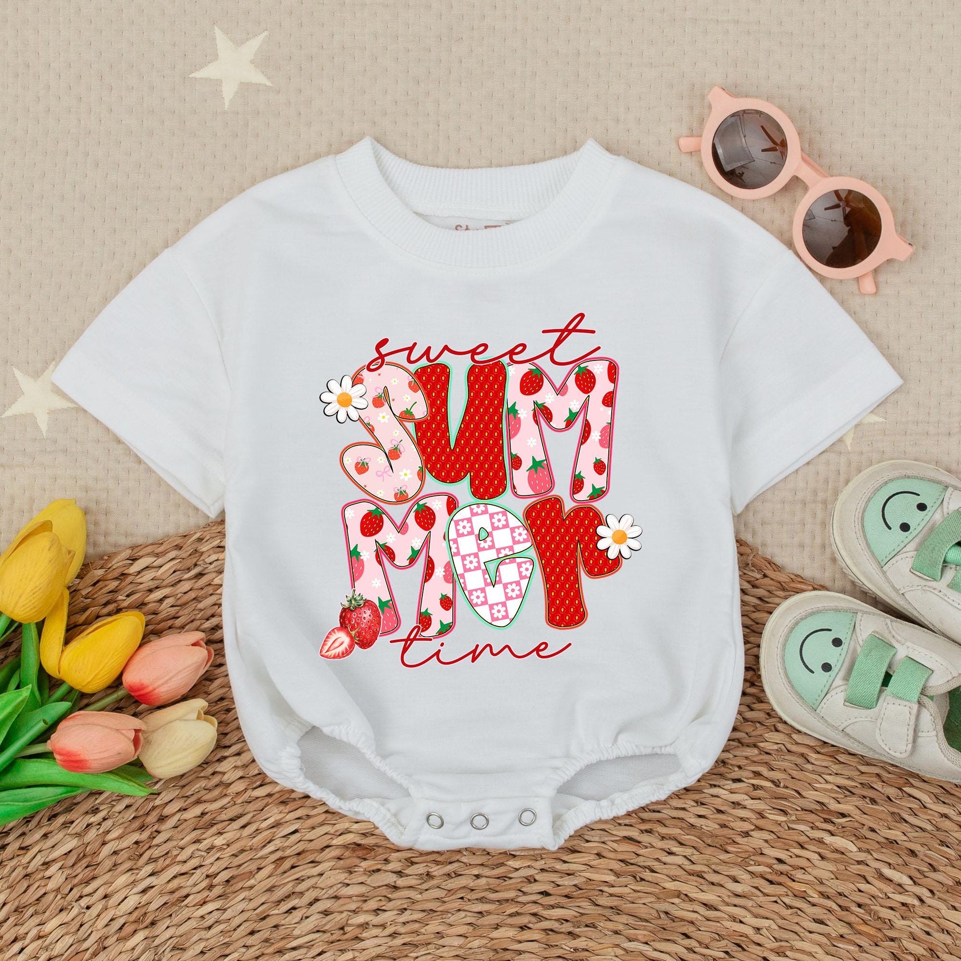 Sweet Summer Time Baby Girl Bubble Romper Cute Fruit Theme Vacation Outfit Toddler Bodysuit for Summer Fun