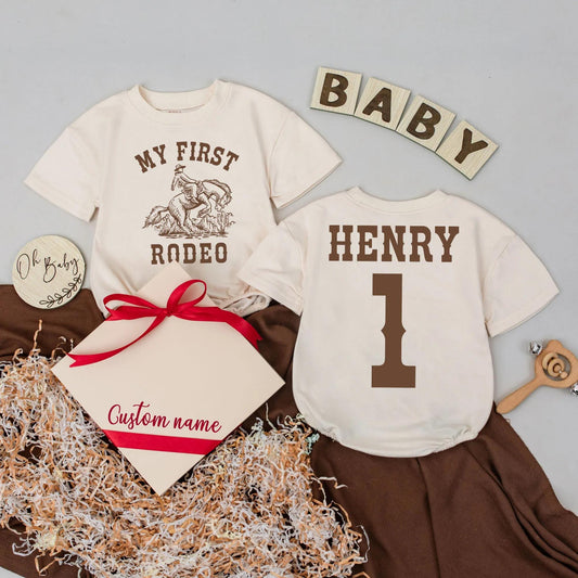 Custom My First Rodeo Bubble Romper Western 1st Birthday Outfit Cowboy Theme Baby Shower Gift Clothes