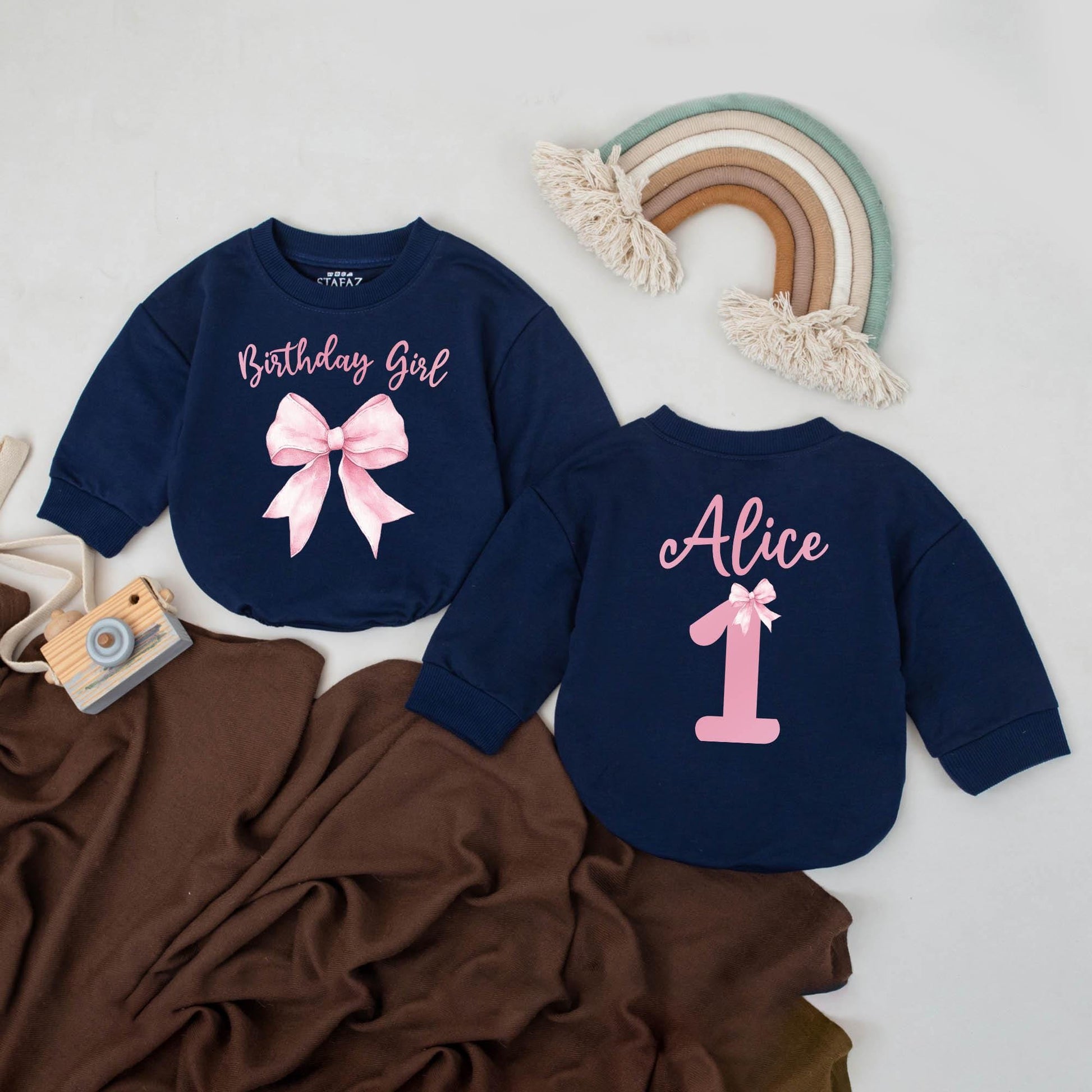 Personalized Bow Birthday Romper – Retro Girl Outfit, Baby Bubble Romper, Cute Birthday Clothes, Baby Shower Gift