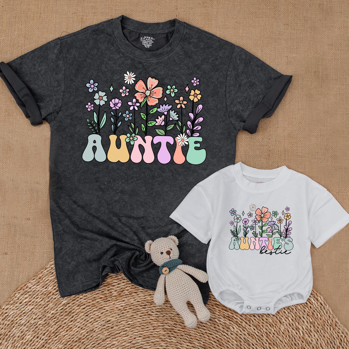 Auntie & Bestie Wildflower Matching Shirts Boho Baby Bodysuit Outfit Gift for Niece