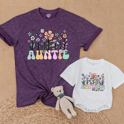 Auntie & Bestie Wildflower Matching Shirts Boho Baby Bodysuit Outfit Gift for Niece