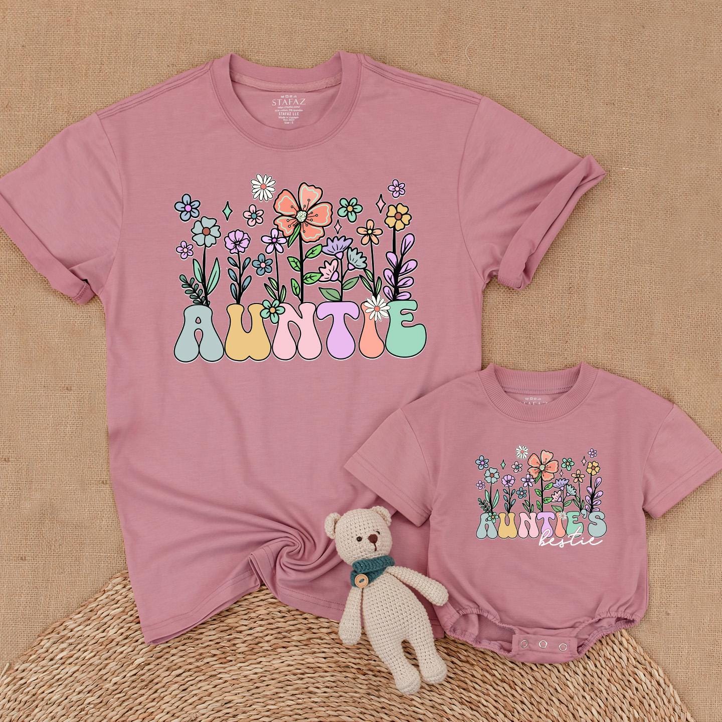 Auntie & Bestie Wildflower Matching Shirts Boho Baby Bodysuit Outfit Gift for Niece