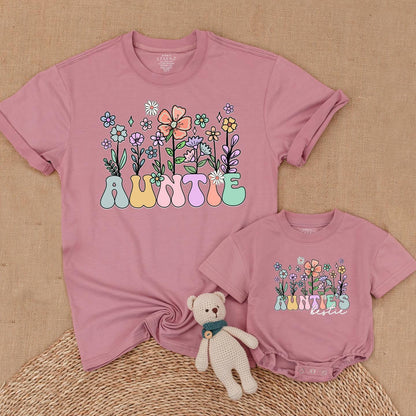 Auntie & Bestie Wildflower Matching Shirts Boho Baby Bodysuit Outfit Gift for Niece