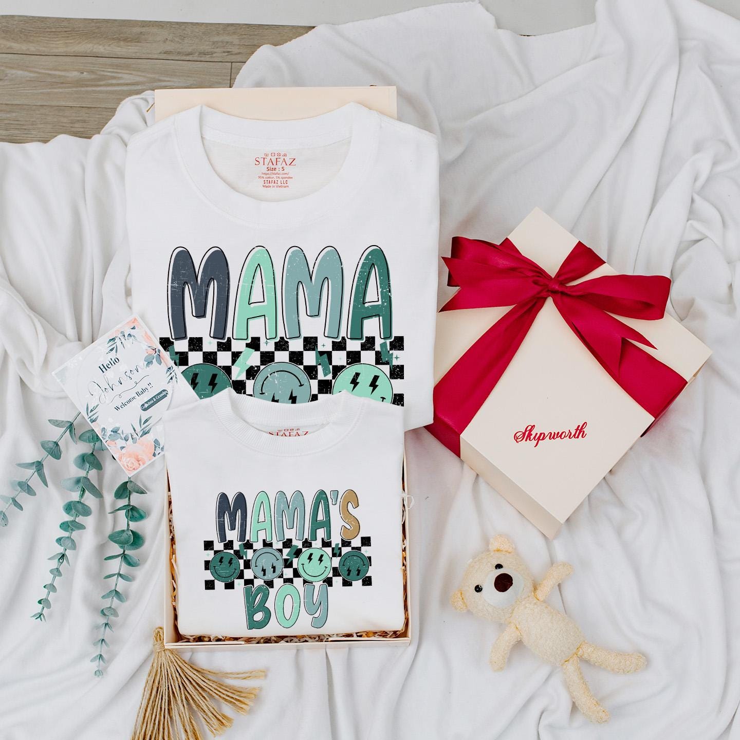 Retro Smiley Face Mama's Boy Matching Shirts: Mommy and Me Outfits, Baby Bodysuit, New Mom Gift, Checkered Design
