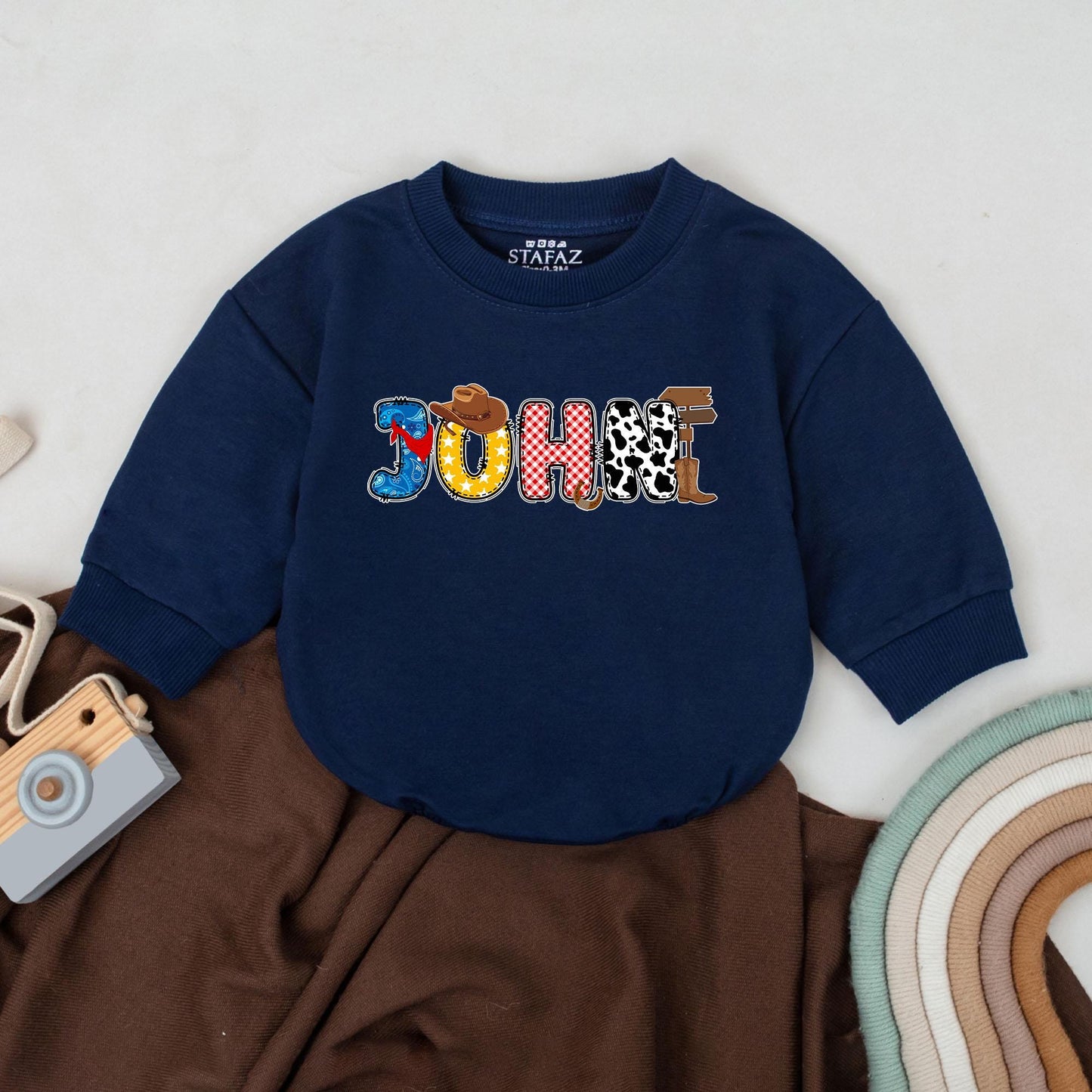 Personalized Cowboy Birthday Romper, Patchwork Name Outfit, Retro Western Baby Boy Clothes, First Birthday, Wild West Bodysuit, Custom Gift, Infant Apparel