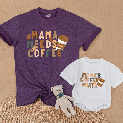 Mama's Coffee Date Matching Shirt Mama Needs Coffee Baby Bodysuit Coffee Lover Mom and Me Outfits