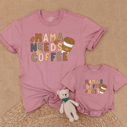 Mama's Coffee Date Matching Shirt Mama Needs Coffee Baby Bodysuit Coffee Lover Mom and Me Outfits